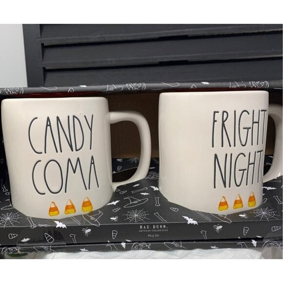 Rae Dunn HALLOWEEN Mug Set Ceramic Cup Magenta Farmhouse Candy Corn Fright Night - Picture 1 of 11